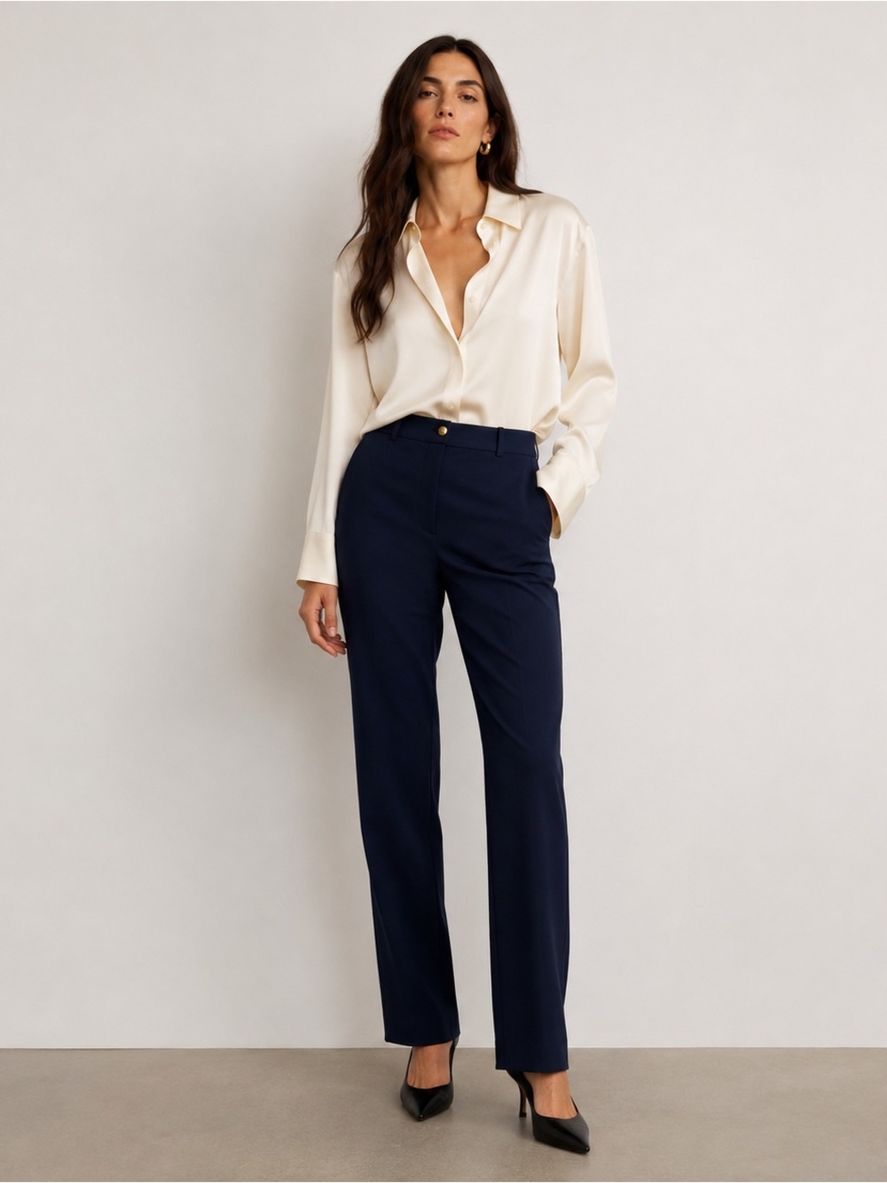Donna Karan New York Navy High Rise Straight Leg Tailored Trousers Size 12